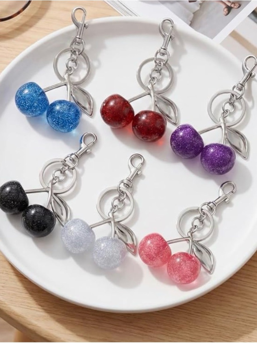 Cherry Bag Charm Keychains - Assorted - ‼️PICK ONE‼️ (silver tone hardware)